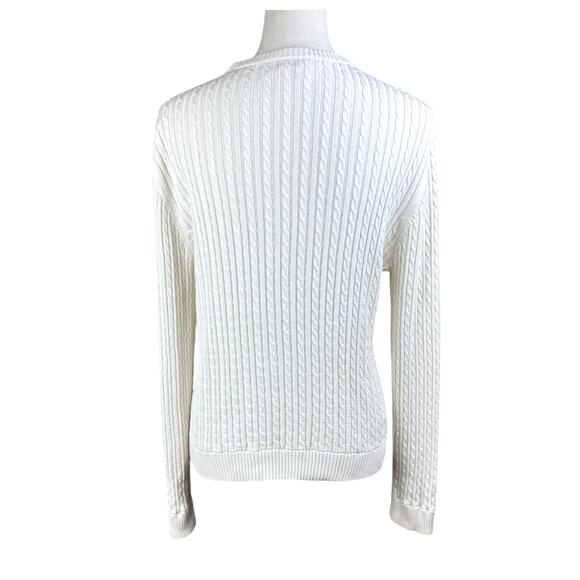 Lady Vesi Baylor BU Embroidered Silk Cotton Blend Long Sleeve Cable Knit Sweater - Picture 3 of 12